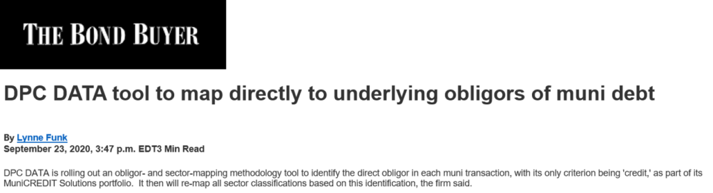 Bond Buyer coverage of Obligor Mapping